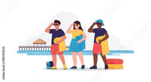 Group of Young Adults with Surfboards at the Beach