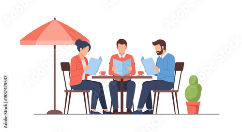 Group of Young Adults Reading and Using Digital Devices Outdoors