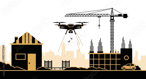 Aerial Inspection Of Construction Site Using A Drone Amidst Modern Urban Development