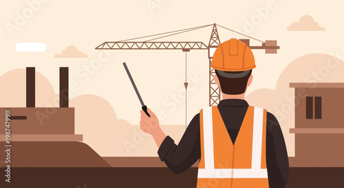 Architect On The Construction Site Inspecting The Building Project