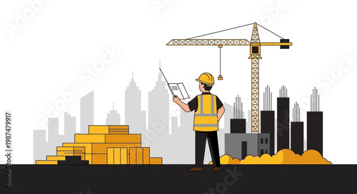 Architect Reviewing Construction Site Plan, Supervising Development Of The Future