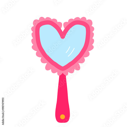 Cute hand drawn pink heart shaped mirror transparent PNG element for quick digital planner sticker and photo decoration