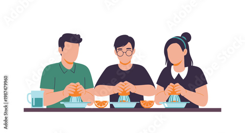 Group of Friends Knitting Together at Table for Cozy Gathering