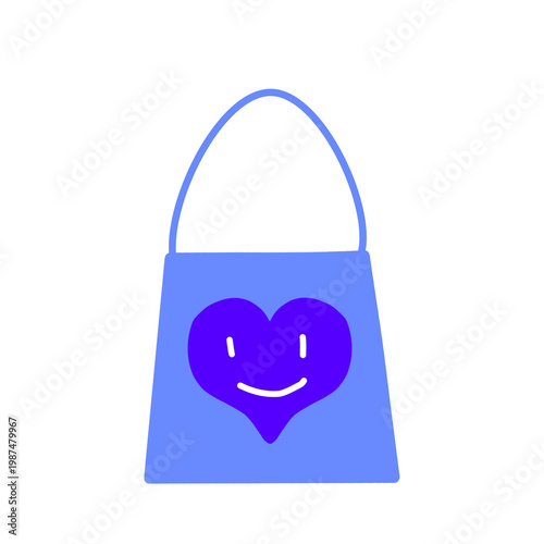 Cute blue bag with smiling heart element vector illustration icon