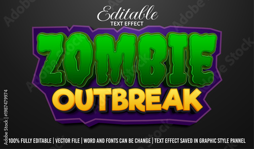 Horror 3D editable Text Effect Zombie Illustration Vector