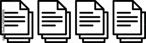 Set of four stacked document folders with paper icon vector illustration isolated on white background