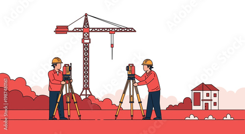 Architects Surveying a Construction Site, Engineering, Building, and Development Inspection Process