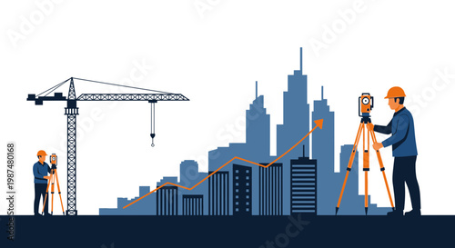 Architects Surveying a Thriving City's Growth and Construction Progress