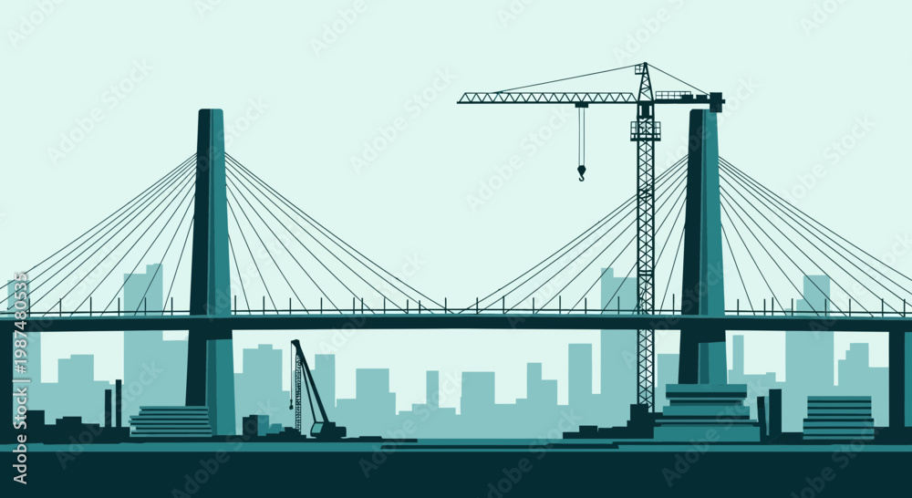 Fototapeta premium Architectural Design Illustrating a Magnificent Modern Bridge Construction Silhouette Graphics