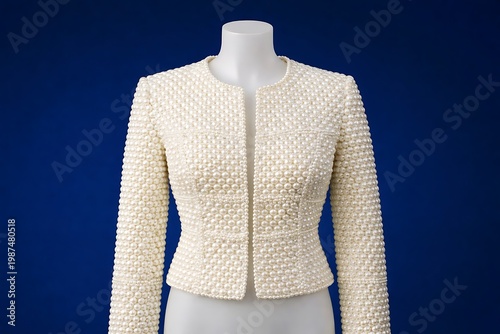 Elegant Pearl Embellished Jacket Luxury Fashion Statement with Sculptural Texture