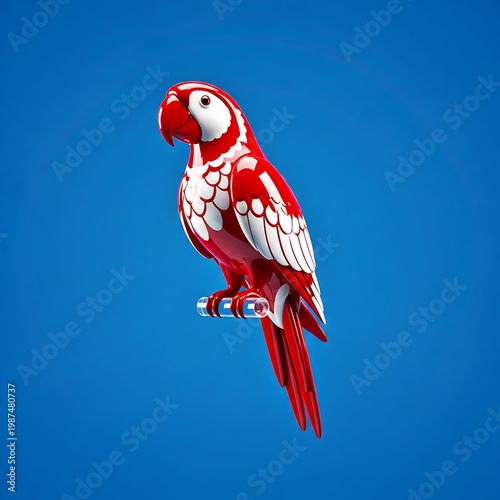 Glossy Red Parrot Illustration Minimal Vibrant Exotic Bird Modern Design