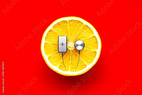 Lemon Slice Battery Concept Fresh Energy Power Symbol Creative Minimal Visual