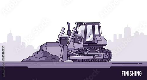 Bulldozer in Action, Heavy Equipment with City Skyline, Construction and Progress Vision