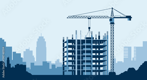 Constructing The Modern Metropolis: A Monochromatic Silhouette Building Scene