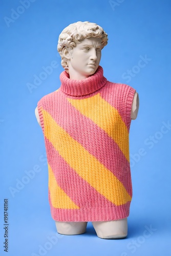 Modern David Sculpture Wearing Colorful Sweater Fashion Art Minimal Creative Concept