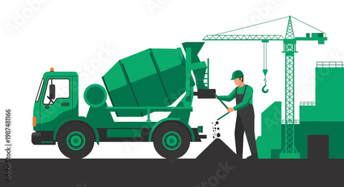 Concrete Mixer Truck Delivering Construction Supplies for A New Building Project