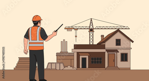 Construction Architect Inspecting Building Site: An Overview of Progress in Development