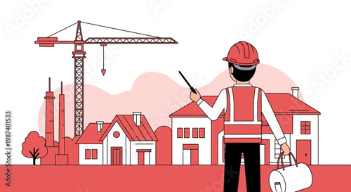 Construction Architect Inspecting Building Site While Holding Radio Transmitter And Tool Bag