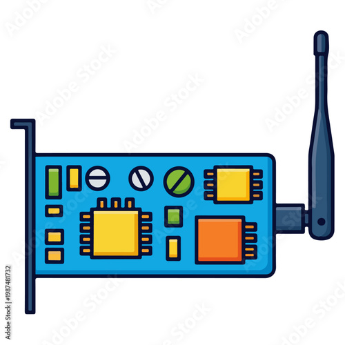 Cartoon Wireless Network Circuit Board Flat Vector Template