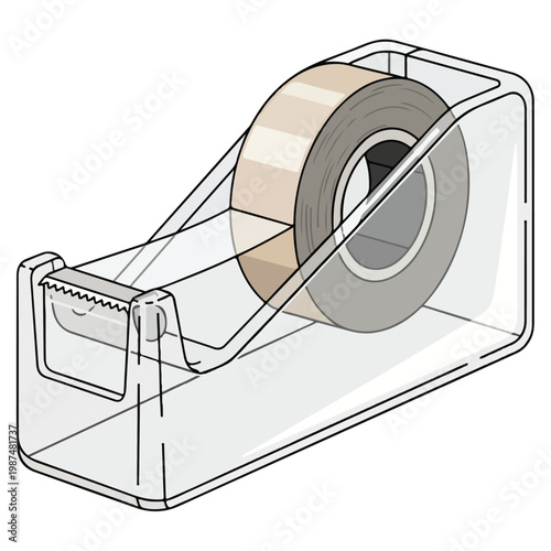 clear acrylic desktop tape dispenser minimalist line art vector illustration