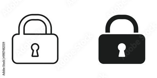 Contrast between an open and a closed padlock symbol in simple line art design