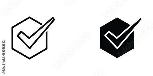 Contrast of a white and black checkmark inside hexagonal shapes with arrows