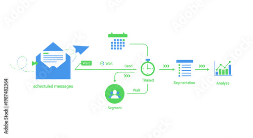 Email marketing automation flowchart with segmentation and data analysis