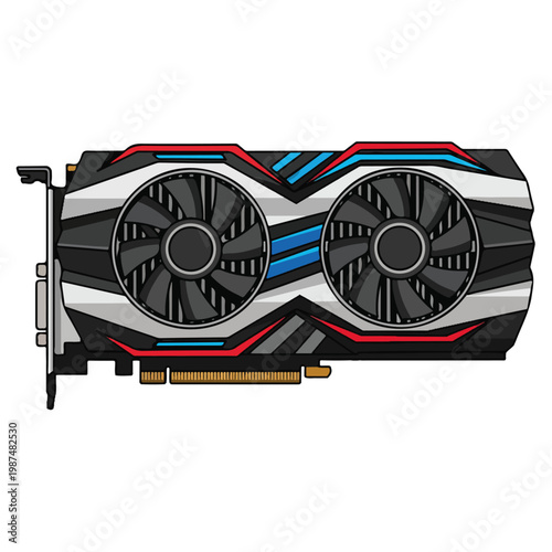 Dual Fan Gaming GPU Graphics Card Vector Illustration Template