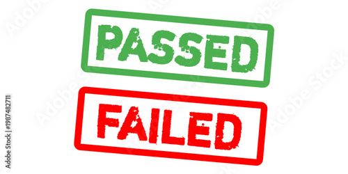 Passed Failed Stamp Set – Green Approved Pass and Red Failed Grunge Rubber Labels for Test Results, Quality Control and Evaluation Status