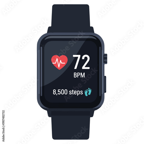 Flat Design Smartwatch Fitness Health Tracker Vector Illustration