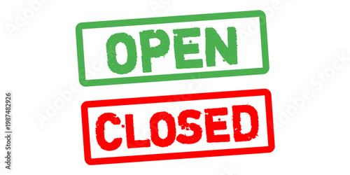 Open Closed Stamp Set – Green Open and Red Closed Grunge Labels for Business Hours, Store Status, Availability and Service Sign