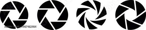 Set of four minimalist camera shutter icons in black and white for photography and design