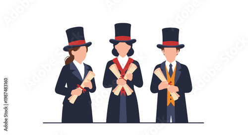 Cartoon Characters in Formal Attire with Top Hats