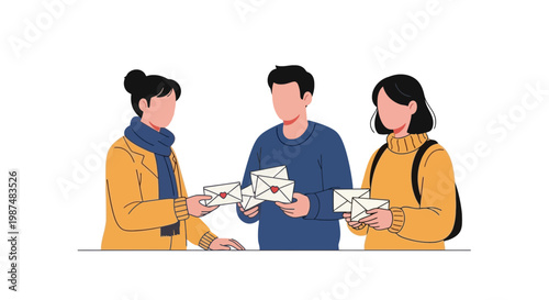 Group of People Sharing Romantic Letters in a Social Setting