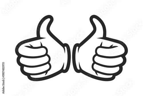 Outline hand giving double thumbs up gesture isolated on white background