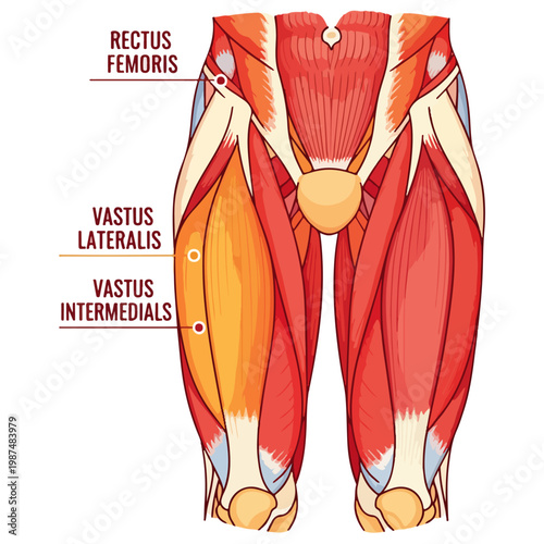quadriceps thigh muscle anatomy educational vector diagram