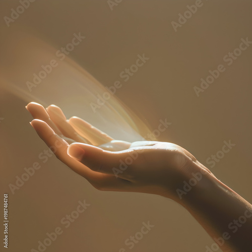 Open Hand with Soft Glowing Light Energy Abstract Minimal Concept