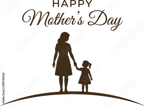Happy mothers day greeting card with mother and child silhouette