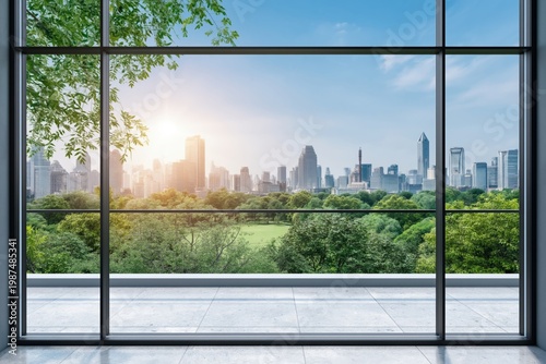 View of City Skyline and Park From Modern Building During Sunny Afternoon