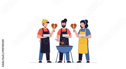 Cooking Class with Diverse Participants Preparing Food Outdoors