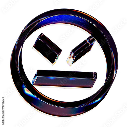 Emoji angry face sharp eyes iridescent chrome 3D icon