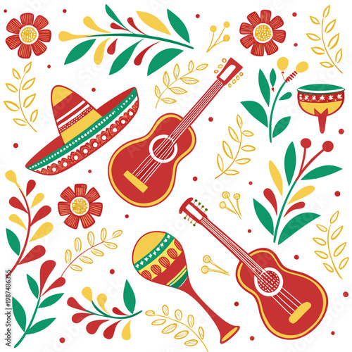 Traditional Mexican Instruments Pattern