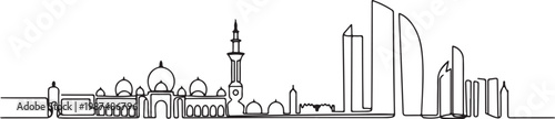 Abu Dhabi cityscape continuous one line drawing silhouette modern travel destination.one line drawing vector illustration