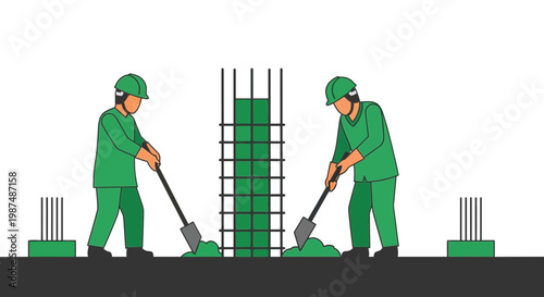 Construction Crew Building Foundation Illustrative Scene Working Together Efficently