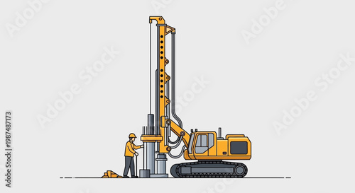 Construction Crew With Drilling Machinery And Engineering Equipment Vector Illustration