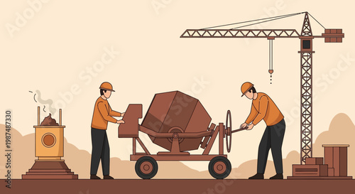Construction Crew Working Together at A Building Site with Essential Equipment