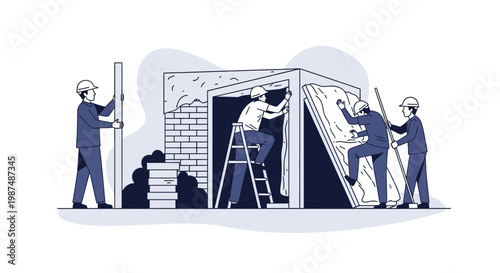 Construction Crew Working Together Constructing A New Building's Structure In Progress