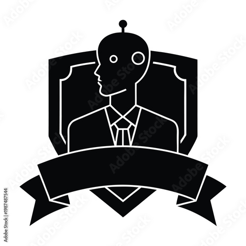 AI Business Profile Badge with Shield Protection Black and White Technology Concept