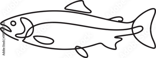 Fresh salmon fish in continuous line art drawing isolated on white background. Fresh food concept.one line drawing vector illustration