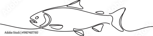 Fresh salmon fish in continuous line art drawing isolated on white background. Fresh food concept.one line drawing vector illustration